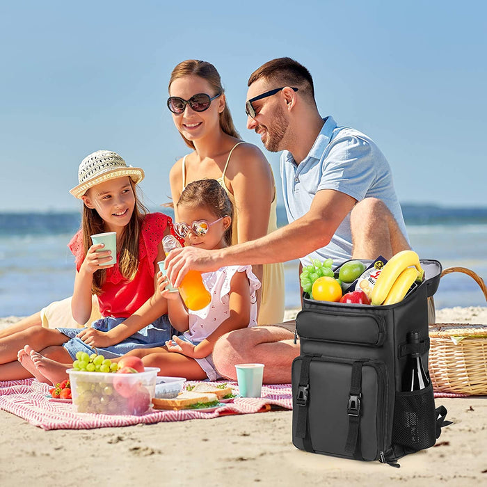 45L Kühltasche, Picknickrucksack, Lunchtasche, Thermotasche, Isolierrucksack für Lebensmitteltransport, Rucksack schwarz