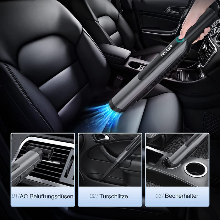 Handstaubsauger Akku Beutellos, Robit 17000Pa, kabellos, 3-in-1-Spaltdüse,90W Autostaubsauger mit 2200mAh Li-lonen Akku&30 Minuten Laufzeit für Auto Zuhause Wohnmobil Tierhaare - Staubsauger