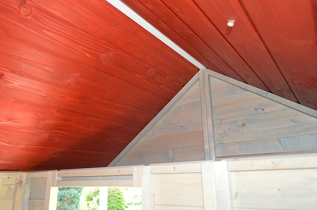 Kinderspielhaus Holz | Spielhaus Holz | Gartenhaus Kinder mit Tafel und Fensterlädenin in Rot | Spielhaus Kinder | Outdoor Spielzeug ab 3 Jahre