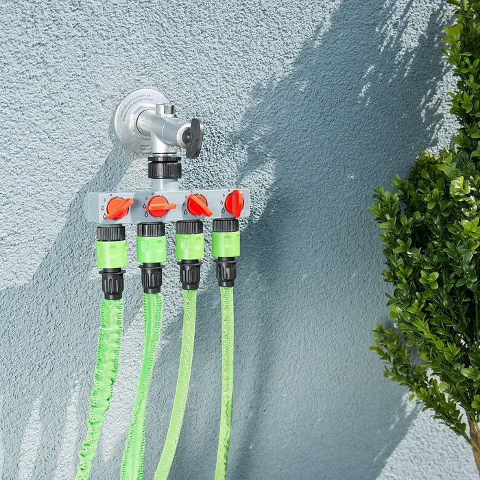 Regulierbarer 4 Wege Wasserverteiler Schlauch Verteiler für Gartenbewässerung Wasserhahn Wasserschlauch Gartenschlauch Schlauchverteiler