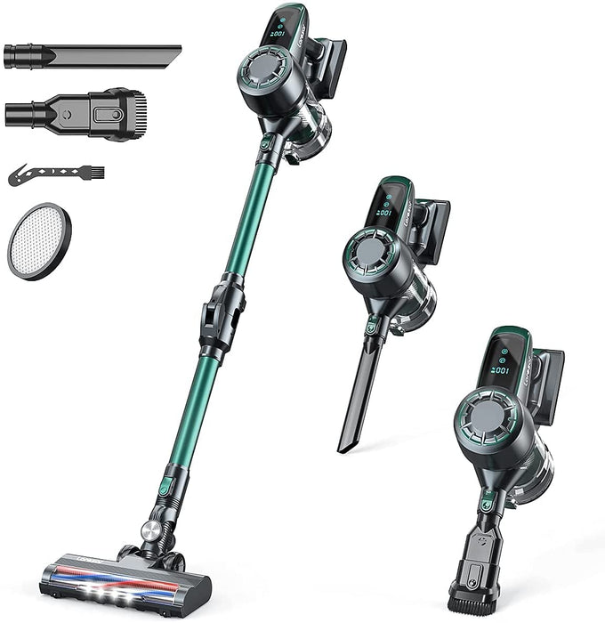 Elite2 Akku Staubsauger, 4-in-1-Staubsauger beutellos kabellos mit Display LED-Leuchten beleuchten den Boden 25.000 Pa Saugleistung Faltbarer