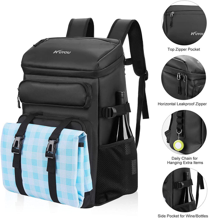 45L Kühltasche, Picknickrucksack, Lunchtasche, Thermotasche, Isolierrucksack für Lebensmitteltransport, Rucksack schwarz