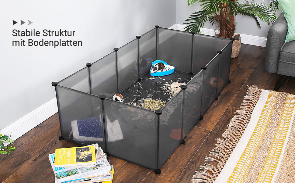 Freigehege mit Bodenplatten, Laufstall, aus Kunststoff, Gehege für Kleintiere, Meerschweinchen, Hamster, Kaninchen, grau