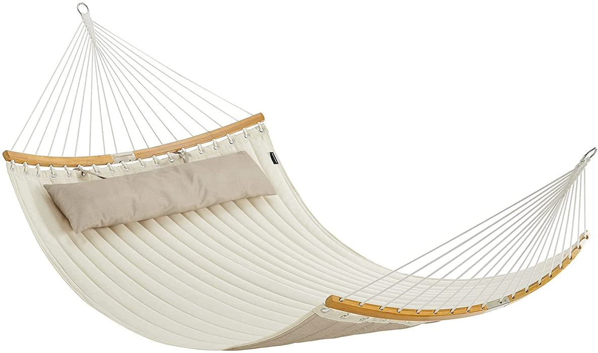 Hängematte für 2 Personen, gepolstert, gesteppt, mit teilbaren gebogenen Bambusstangen, mit Kissen, Oxford-Gewebe, 200 x 140 cm, bis 225 kg