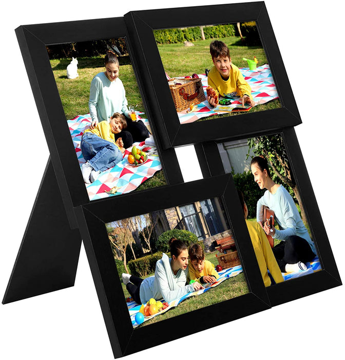 Bilderrahmen Collage für 4 Fotos, 10 x 15 cm, Wandmontage Fotogalerie Display, mit Glasscheibe, Schwarze Holzmaserung