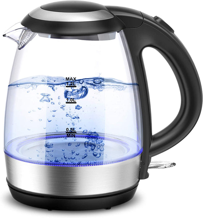Elektrischer Wasserkocher, 1,2 l, 2.200 W, schnelles Aufwärmen, LED-Licht, elektrische Teekanne, BPA-frei, automatische Abschaltung und Schutz