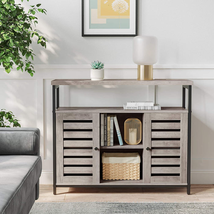 Sideboard, Beistellschrank, Küchenschrank mit offenen Regalfächern, Flurschrank, Kommode mit Lamellentüren, Wohnzimmer, Esszimmer, Büro, Flur