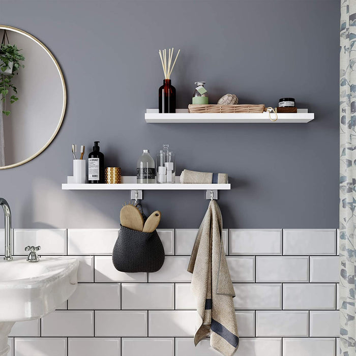Wandregal, 2er Set, Schweberegale mit Hochglanzlackierung, 60 x 10 cm, Wandboard für Bilderrahmen und Bücher, Wohnzimmer, Schlafzimmer, Bad, Küche