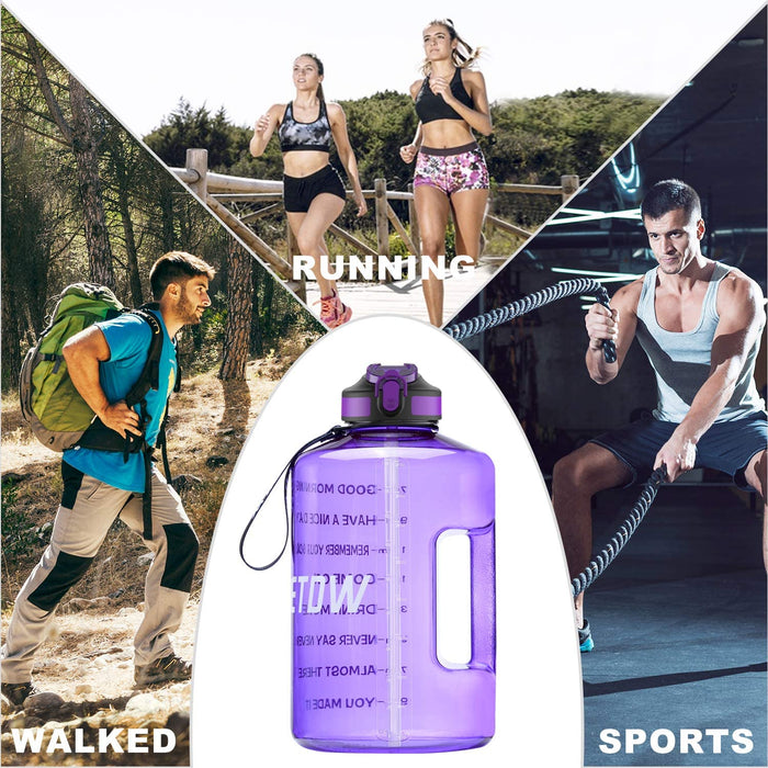 3,78 Liter Trinkflasche Sport mit Zeitangaben und Strohhalme, 3,78L Groß Sportflasche BPA Frei, Auto Wasserbehälter Auslaufsicher Sportflasche (Lila 3,78L)
