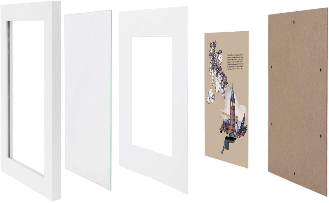 Bilderrahmen 3er-Set, für DIN A3 (29,7 x 42 cm) ohne Passepartout, für A4 (21 x 29,7 cm) mit Passepartout, Fotorahmen, Glasscheibe, Rahmenbreite 2 cm