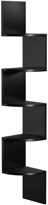 Eckregal, Wandregal mit 5 Ablagen, Schweberegal, für Küche, Schlafzimmer, Wohnzimmer, Arbeitszimmer, Büro, schwarz
