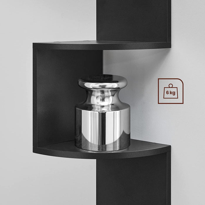 Eckregal, Wandregal mit 5 Ablagen, Schweberegal, für Küche, Schlafzimmer, Wohnzimmer, Arbeitszimmer, Büro, schwarz