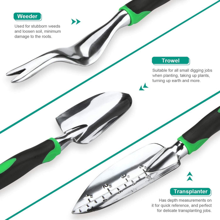 Gartenwerkzeug Set 82 Pcs Extra Saftiges Werkzeugset, Hochleistungs Gartengeräte aus Aluminium mit Gummierten Rutschfesten Griffwerkzeugen