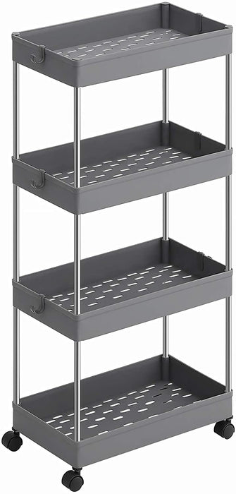 Rollwagen, Küchenwagen mit 4 Ebenen, Küchenregal, Nischenregal auf Rollen, Badregal, platzsparend, 40 x 22 x 86 cm, grau