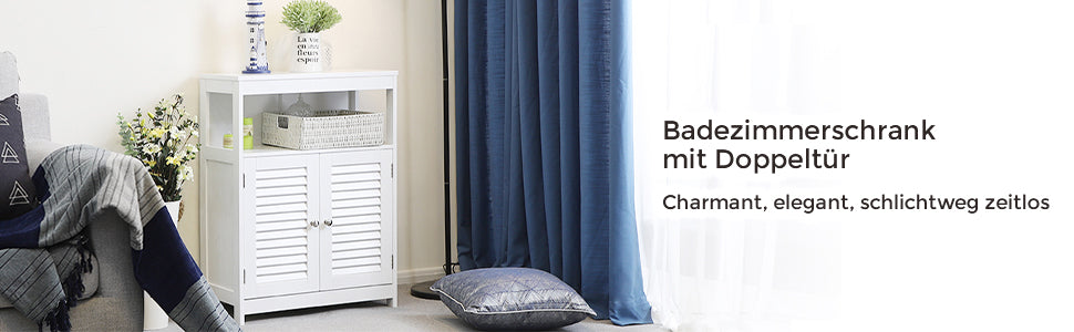 Badezimmerschrank, Badschrank, freistehender Küchenschrank, Aufbewahrungsregal, mit 2 Türen, weiß