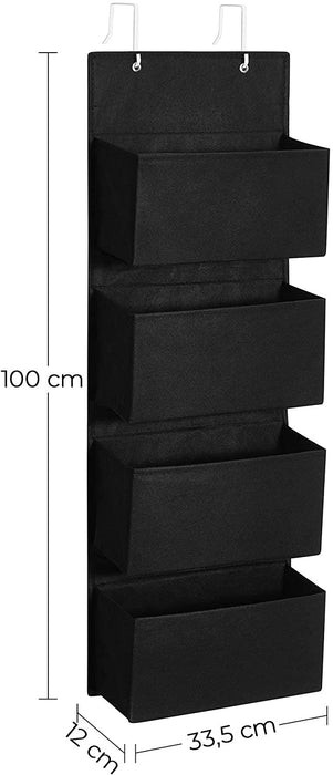 Hängender Organizer mit 4 Taschen, Hängeaufbewahrung für die Tür, für Schlafzimmer, Büro, Kinderzimmer, 33,5 x 12 x 100 cm, schwarz