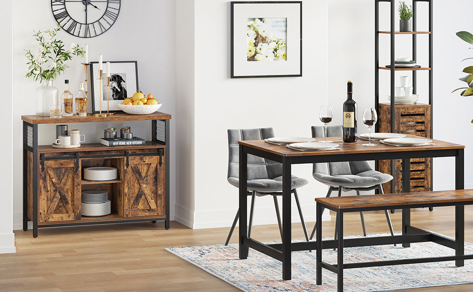 Sideboard, Küchenschrank, Aufbewahrungsschrank, mit 2 Schiebetüren, verstellbare Ablage, industriell, für Wohnzimmer, vintagebraun-schwarz