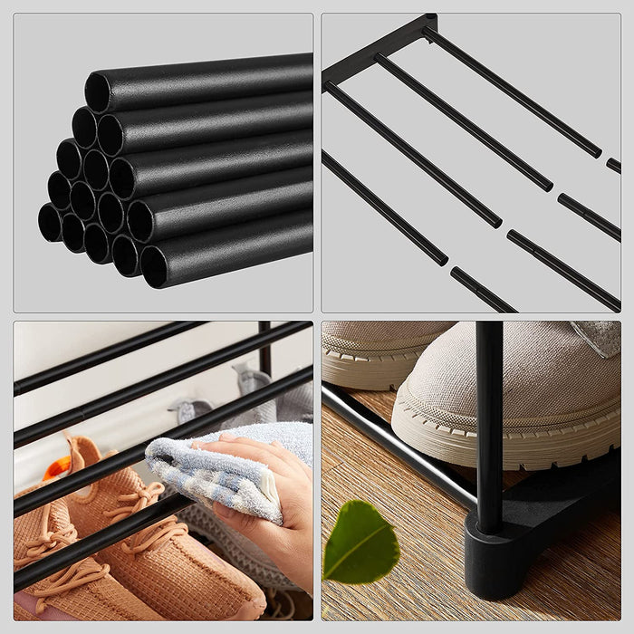 Schuhregal mit 3 Ablagen, Schuhständer aus Metall, Standregal, einfache Montage, platzsparend, für 12 bis 15 Paar Schuhe, stapelbar, für Flur