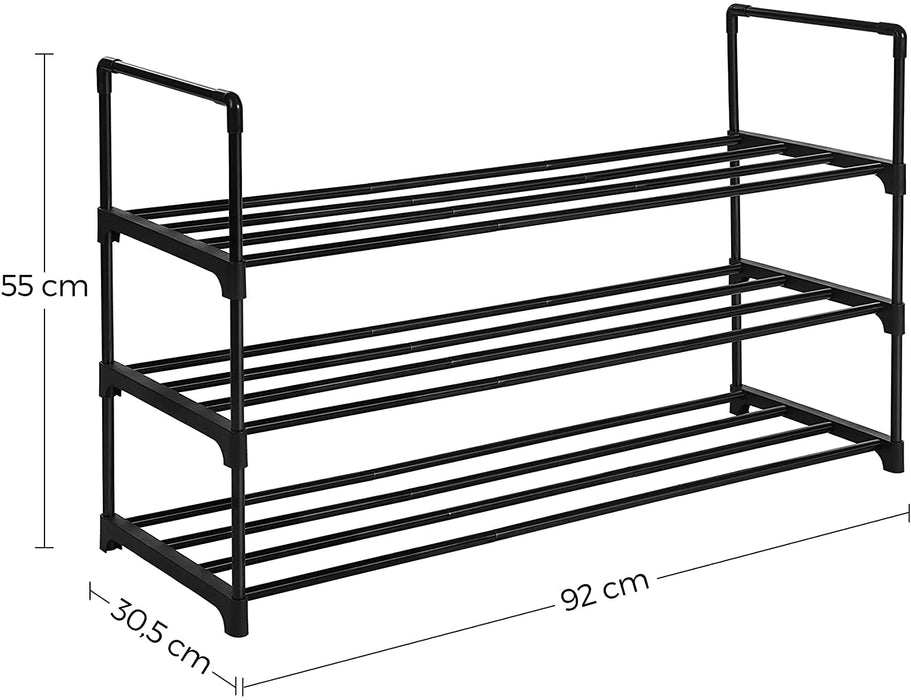 Schuhregal mit 3 Ablagen, Schuhständer aus Metall, Standregal, einfache Montage, platzsparend, für 12 bis 15 Paar Schuhe, stapelbar, für Flur