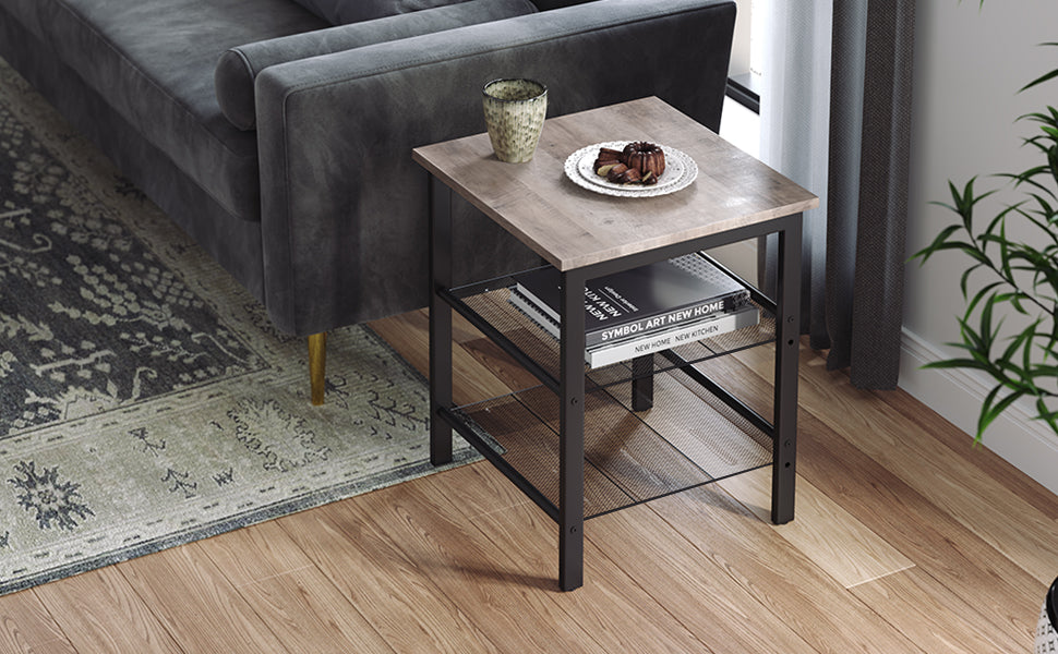 Nachttische, Beistelltisch-Set, 2er-Set Sofatische, kleine Couchtische mit verstellbaren Gitterablagen, Wohnzimmer, Schlafzimmer, Flur, stabil
