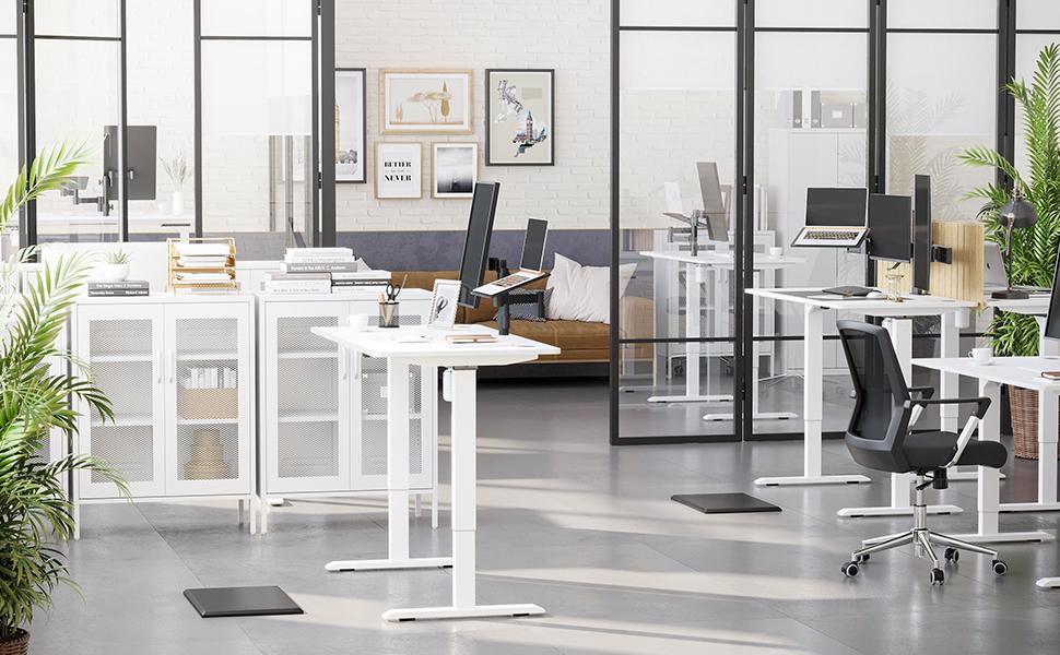 Höhenverstellbarer Schreibtisch elektrisch, Tischgestell, Schreibtischständer mit Motor, stufenlos verstellbar, 140 x 70 x (73-114) cm, Stahl, weiß