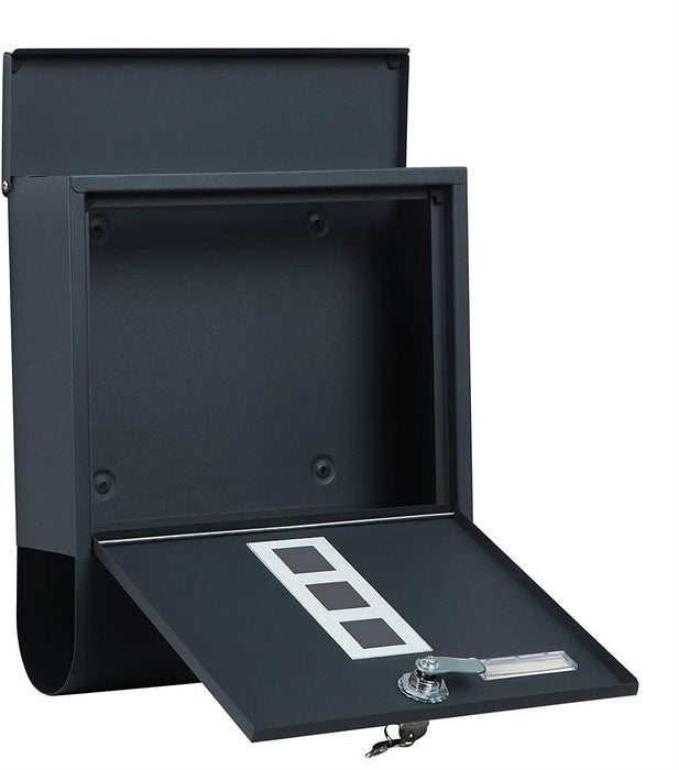 Briefkasten, Wandbriefkasten, Schloss mit Kupfer-Schließzylinder und drehbarer Abdeckung, Zeitungsfach, Sichtfenster, Namensschild-Halter abschließbar