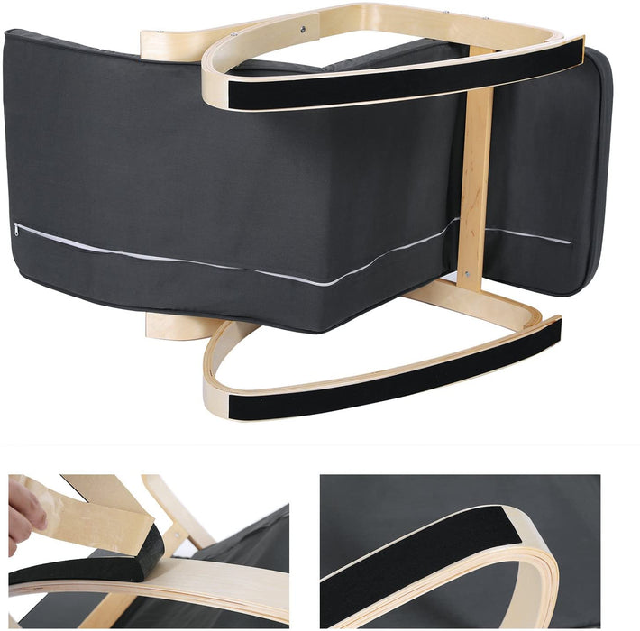 Schaukelstuhl, mit Armlehnen aus Birkenholz, Schaukelsessel, 5-stufig verstellbare Fußstütze, Relaxstuhl, bis 150 kg belastbar, Wohnzimmer