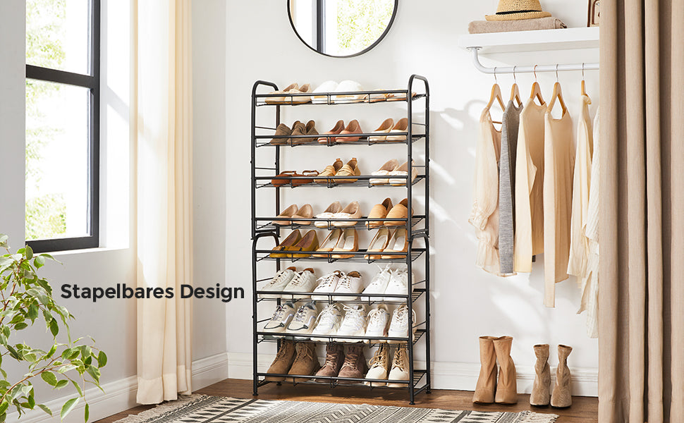 Schuhregal mit 4 Ablagen, stapelbarer Schuh-Organizer, für bis zu 16 Paar Schuhe, aus Stahl, 68,5 x 27,5 x 65 cm, für High Heels, Turnschuhe