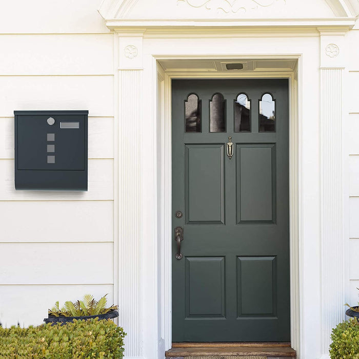 Briefkasten, Wandbriefkasten, Schloss mit Kupfer-Schließzylinder und drehbarer Abdeckung, Zeitungsfach, Sichtfenster, Namensschild-Halter abschließbar