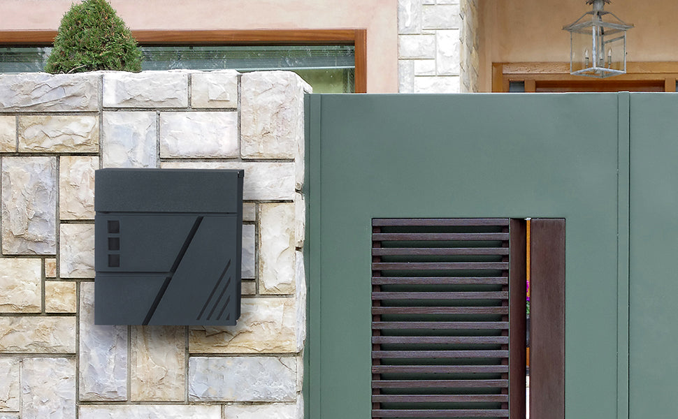 Briefkasten, Wandbriefkasten mit Sichtfenster, für Haustür, mit Schloss und Schlüsseln, anthrazit