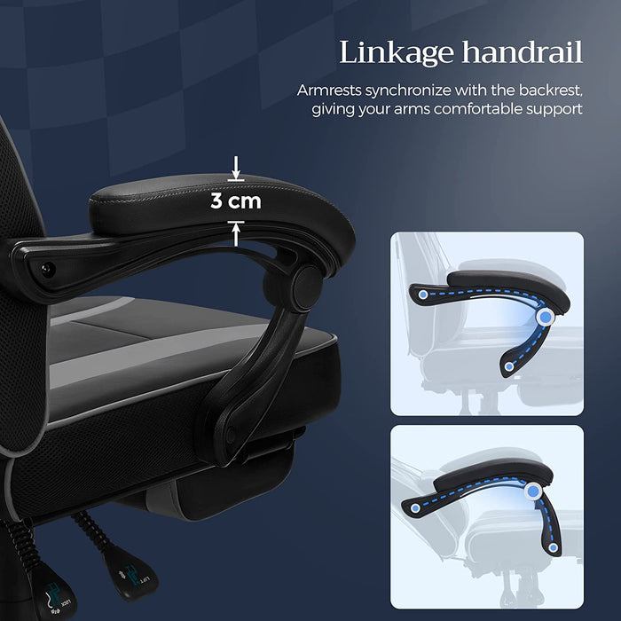 Gamingstuhl, Schreibtischstuhl mit Fußstütze, Bürostuhl mit Kopfstütze und Lendenkissen, höhenverstellbar, ergonomisch, 90-135° Neigungswinkel