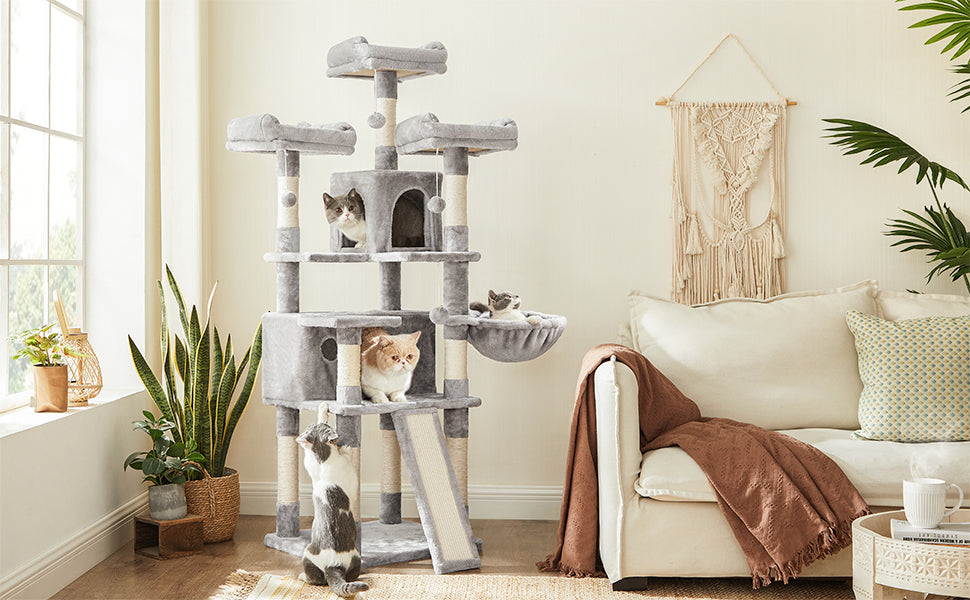 Kratzbaum, XXL Katzenbaum, 172 cm, hellgrau