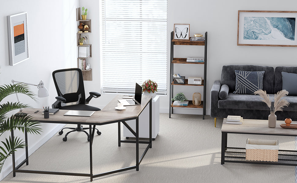 Eckschreibtisch, L-förmiger Computertisch, Bürotisch, Arbeitszimmer, Homeoffice, Gaming, platzsparend, einfache Montage, Industrie-Design, Greige