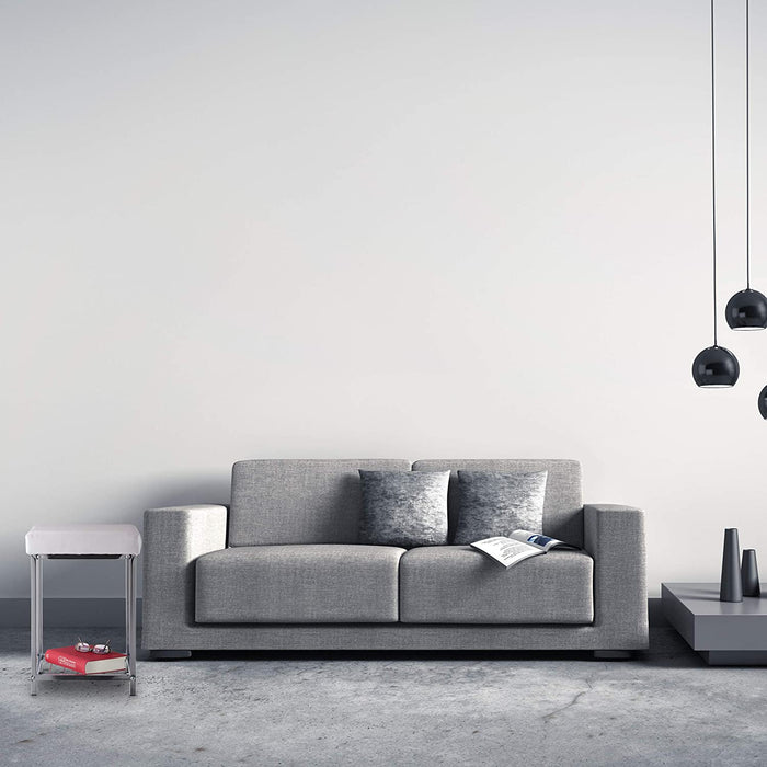 Weiß Hocker gepolstert, Kleiner Sitzhocker, Quadratisch, Polsterhocker mit Ablage, Badhocker, HBT 47x33x33cm