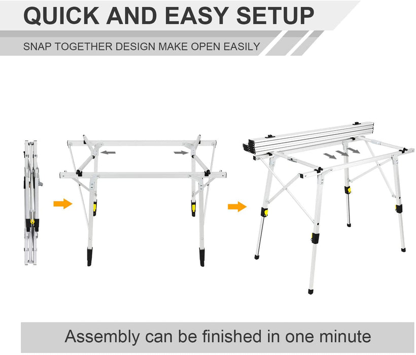 Aluminium Campingtisch klappbar Klapptisch faltbar tragbar leicht Falttisch Tischbein Höheneinstellbar Tischplatte Größe 89.9 x 53cm