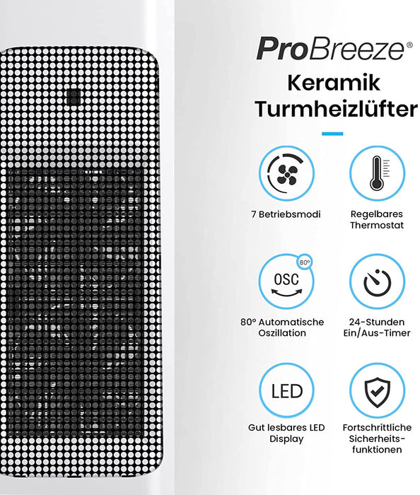 Keramik Heizlüfter und 7 Heizstufen - Heizstrahler elektrisch 2000W mit Überhitzungsschutz und 24h Timer - energiesparender ECO Modus, 80° Oszillation