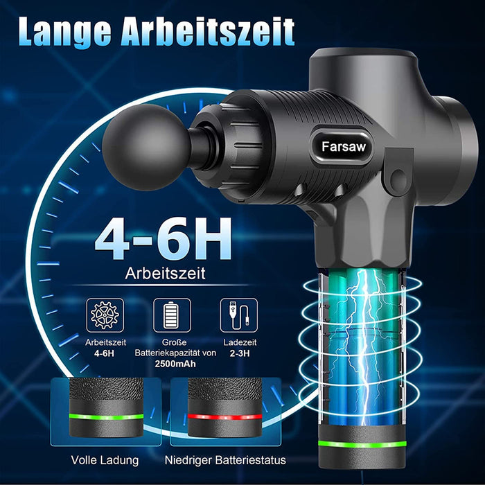 Massagepistole Elektrisch, Muskel Massage Gun LCD Touchscreen, Massagegerät mit 6 Massageköpfen, 30 einstellbare Geschwindigkeiten Massagestab