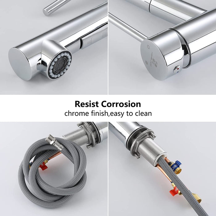 Wasserhahn Küche/Bad Ausziehbar, küchenarmatur mit Brause, Spültischarmatur mit herausziehbarer Dual-Spülbrause, Armatur Bad 120° Schwenkbar Warm Kalt