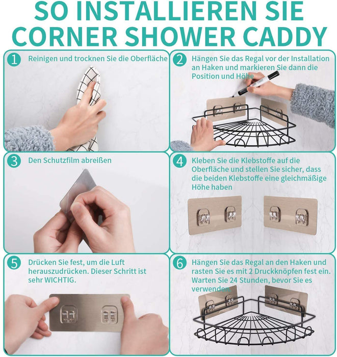 Duschregal Eckregal Dusche Badregal Ohne Bohren Shampoo Halterung Duschkorb Mit 4 Haken Shower Caddy für Dusche Küche Badezimmer Toilette Dusch