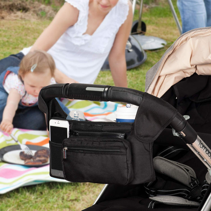 Kinderwagen Organizer Universal mit Isolierten Getränkehalter/Becherhalter, Momcozy Buggy Kinderwagentasche Baby Zubehör mit Reißverschlusstasche