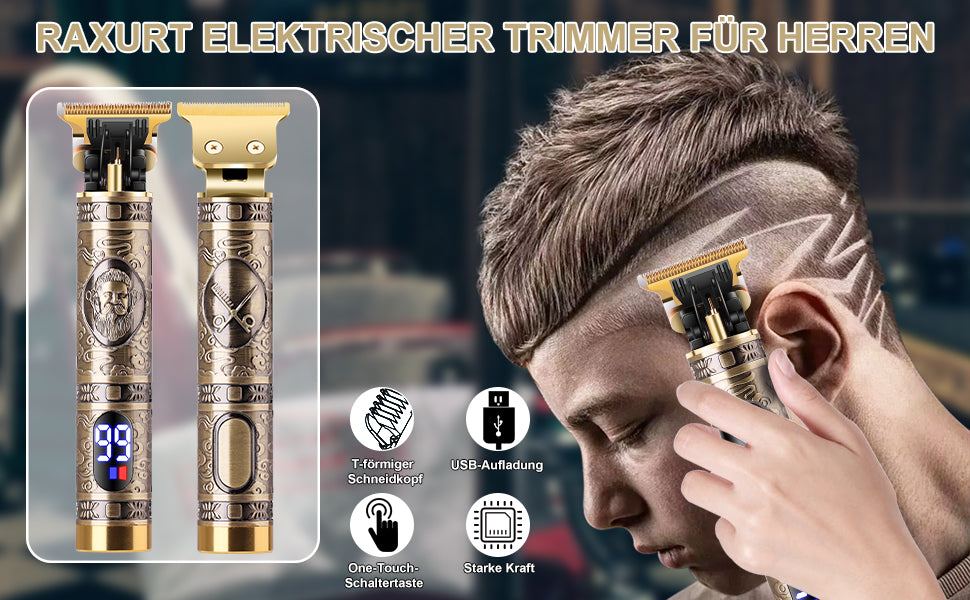 Haarschneidemaschine, Elektrisch Haartrimmer Barttrimmer, Haarschneider Herren Bartschneider, 0mm T-Klingenschneider Haartrimmer für Männer