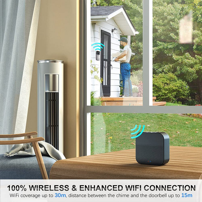 WLAN Video Türklingel mit Kamera 2K HD, Ctronics 10000mAh Akku Kabellose Video Doorbell mit Gong, PIR Personenerkennung, Erweiterte WLAN Verbindung