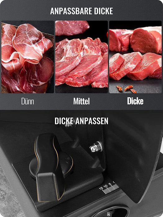 Brotschneidemaschine Elektrisch 200W, 2 rostfreies Edelstahlmesser, Leicht zu reinigen, Elektrische Allesschneider mit 0-15 mm einstellbarer Dicke