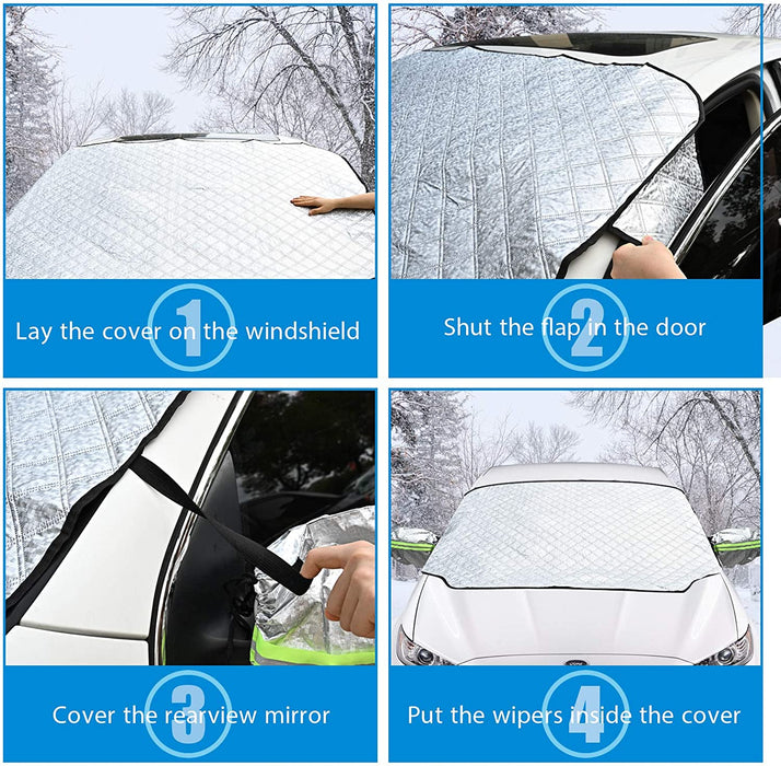 Frontscheibenabdeckung Auto Magnetisch, Windschutzscheibe Abdeckung mit Reflektierenden Rückspiegelabdeckungen, Ultra-Dicke Autoabdeckung