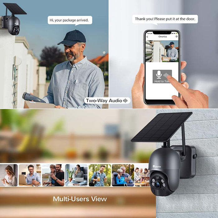 Überwachungskamera Aussen Akku 15000mAh 355°/95° Schwenkbar mit Solarpanel, 100% Kabellos PTZ WLAN IP Kamera Outdoor, PIR und Radar Erkennung