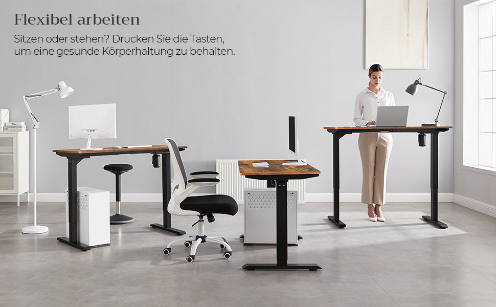 Höhenverstellbarer Schreibtisch elektrisch, Tischgestell, Schreibtischständer mit Motor, stufenlos verstellbar Stahl, vintagebraun-schwarz