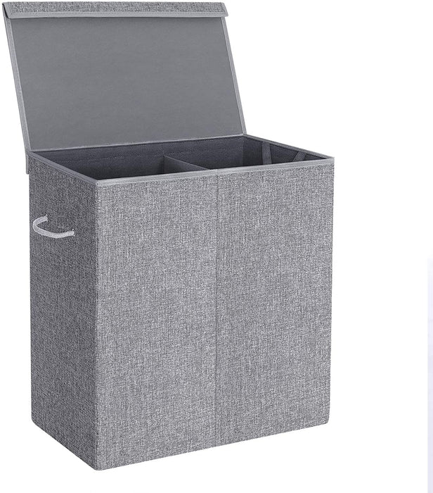 Wäschekorb 142 L, Wäschesammler aus Leinenimitat, Wäschesortierer, Wäschetruhe mit getrennten Fächern, magnetischem Deckel und Griffen, faltbar