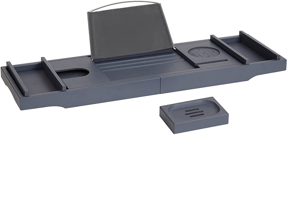 ausziehbare Badewannenablage aus Bambus, Badewannenbrett, Badewannen Ablagen mit Getränkehalter, Buchstütze, Seifenhalter