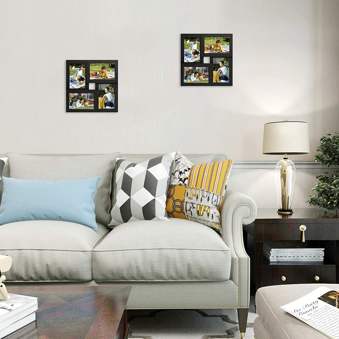 Bilderrahmen Collage für 4 Fotos, 10 x 15 cm, Wandmontage Fotogalerie Display, mit Glasscheibe, Schwarze Holzmaserung