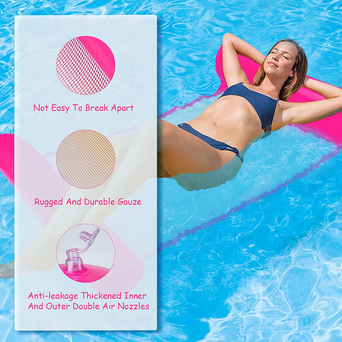 Sinwind Aufblasbares Schwimmbett, Wasser-Hängematte 4-in-1Loungesessel Pool Lounge luftmatratze Pool aufblasbare hängematte Pool aufblasbare hängematte für Erwachsene und Kinder (pink)